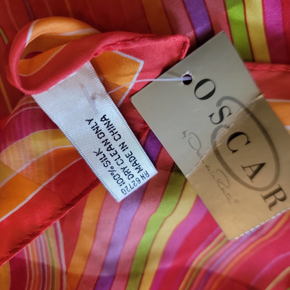 Deadstock Vintage Oscar de la Renta Red Retro Stripe Silk Scarf Head Wrap NWT - Picture 9 of 9